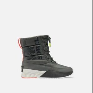 Sorel Out N About III Puffy Lace WP black/gray Winter Snow Boot Neon Accent 8.5
